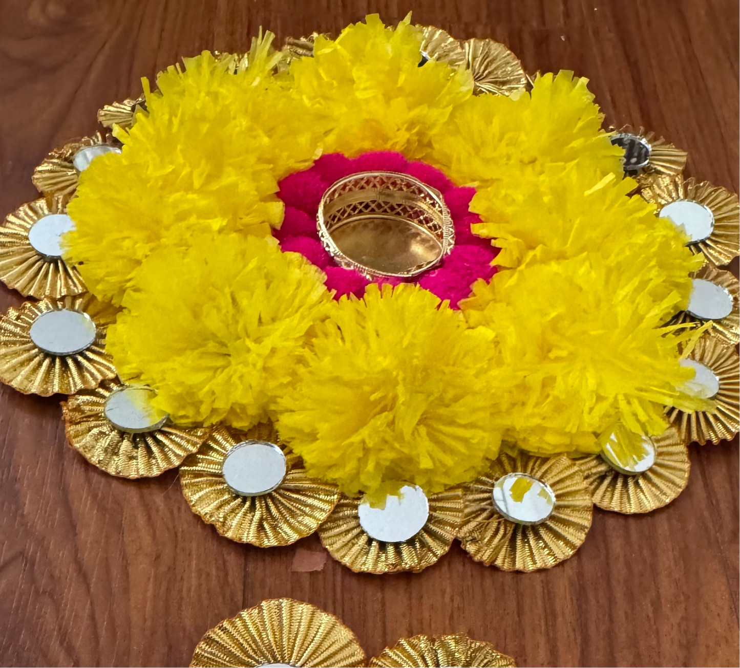 Artificial Marigold and Pom-Pom Rangoli Mats - Set of 3