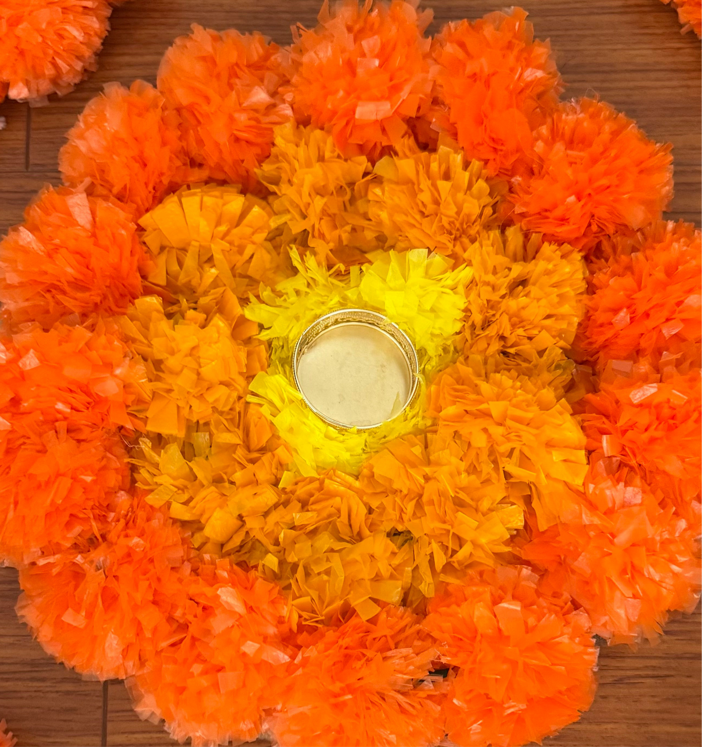 Orange Blends Artificial Marigold Rangoli Mat with Tea Light Centre
