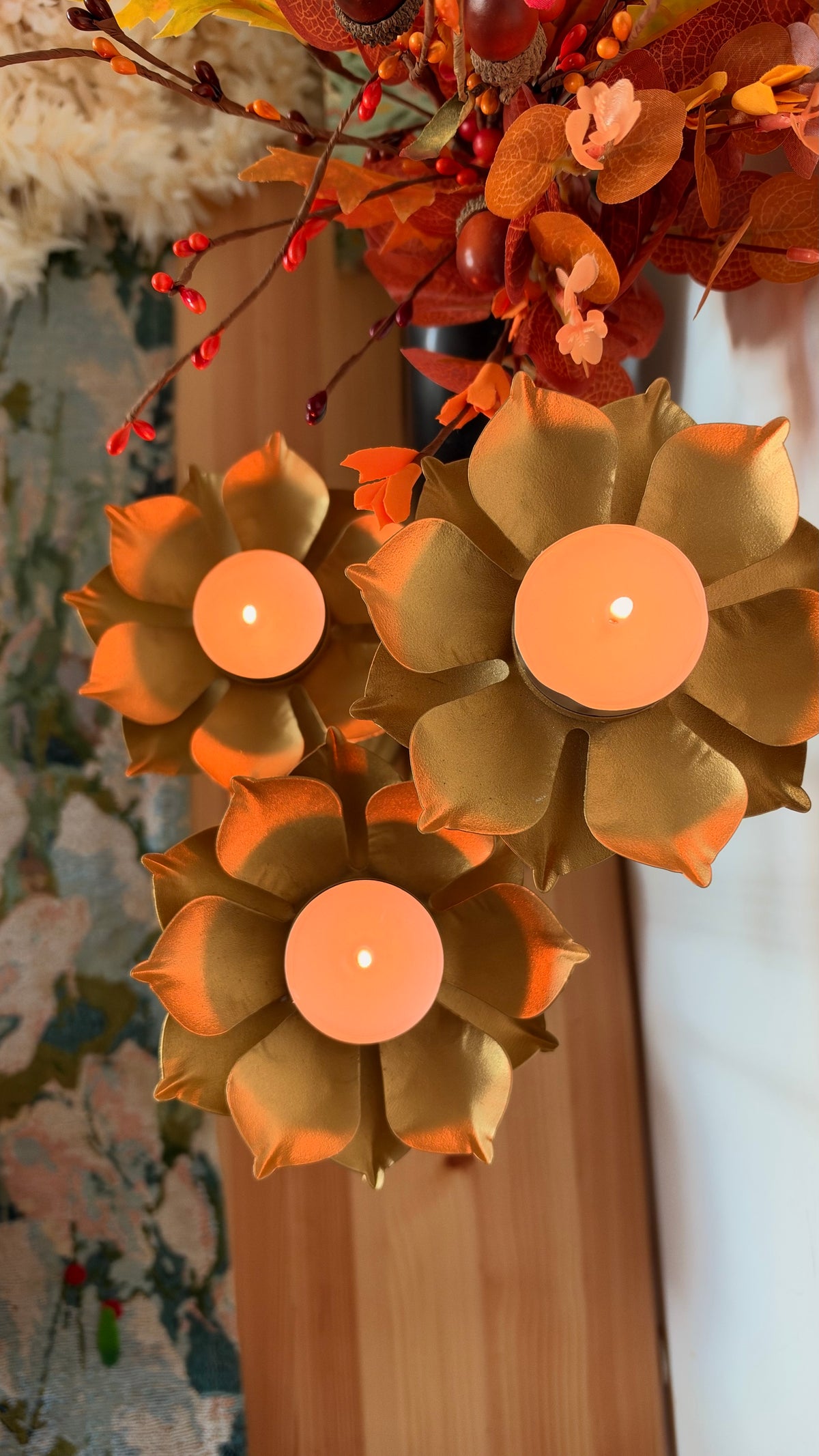 Lotus Metal Tea Light Holder (Set of 3)