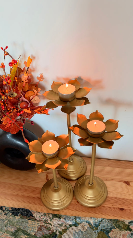 Lotus Metal Tea Light Holder (Set of 3)