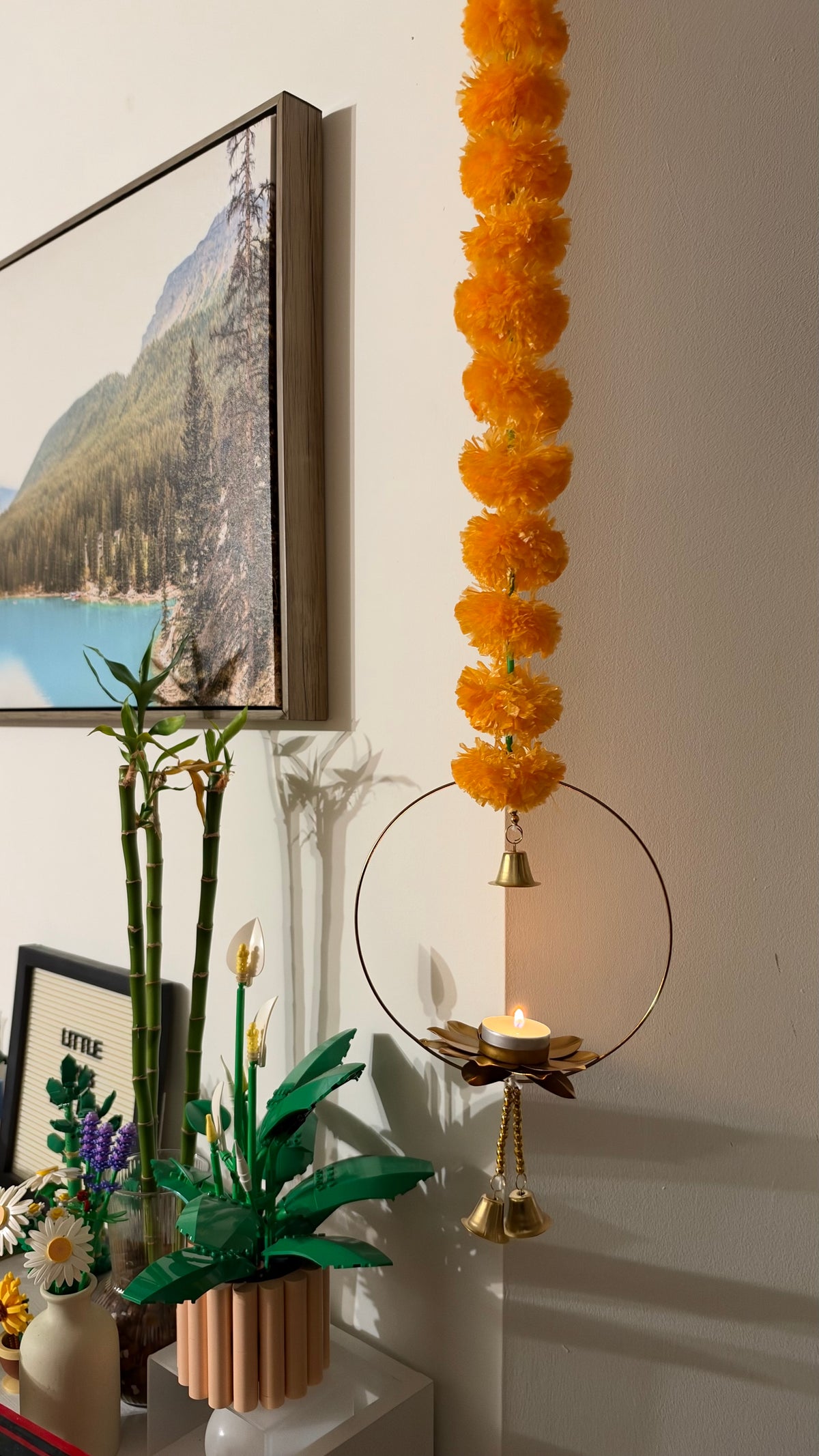 Marigold Hanging Garland with Lotus Tea Light Holder