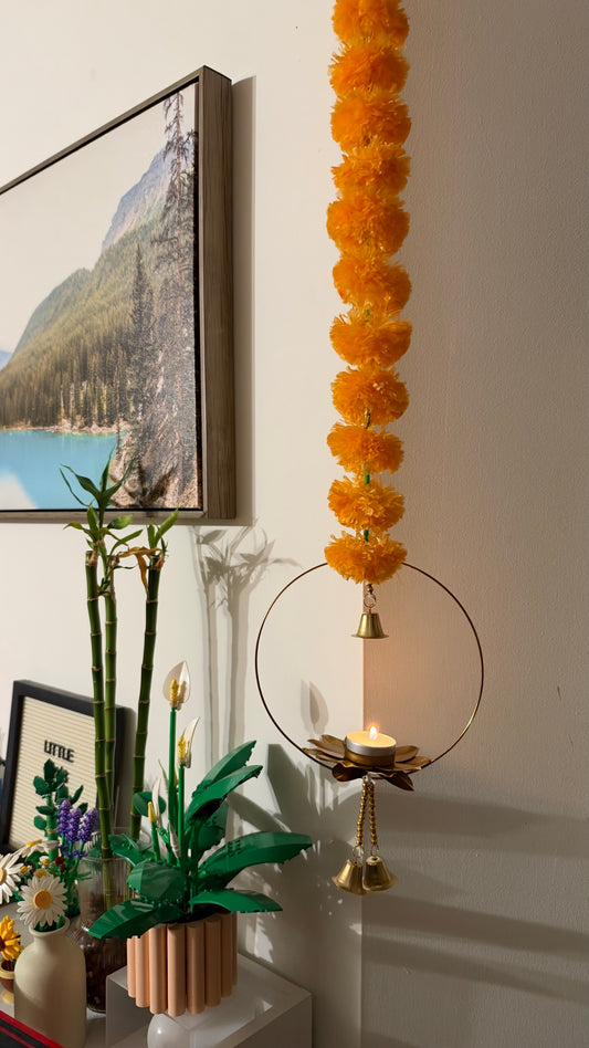 Marigold Hanging Garland with Lotus Tea Light Holder