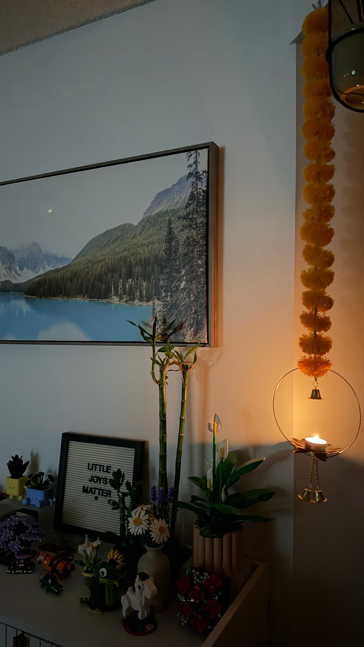 Marigold Hanging Garland with Lotus Tea Light Holder