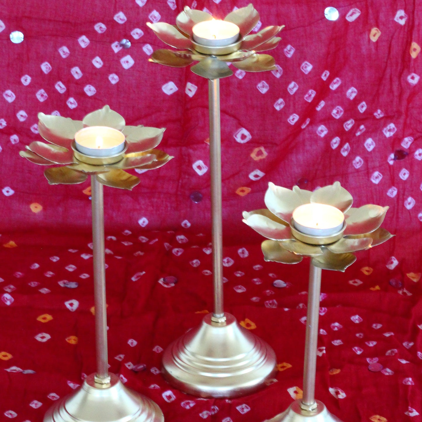 Lotus Metal Tea Light Holder (Set of 3)